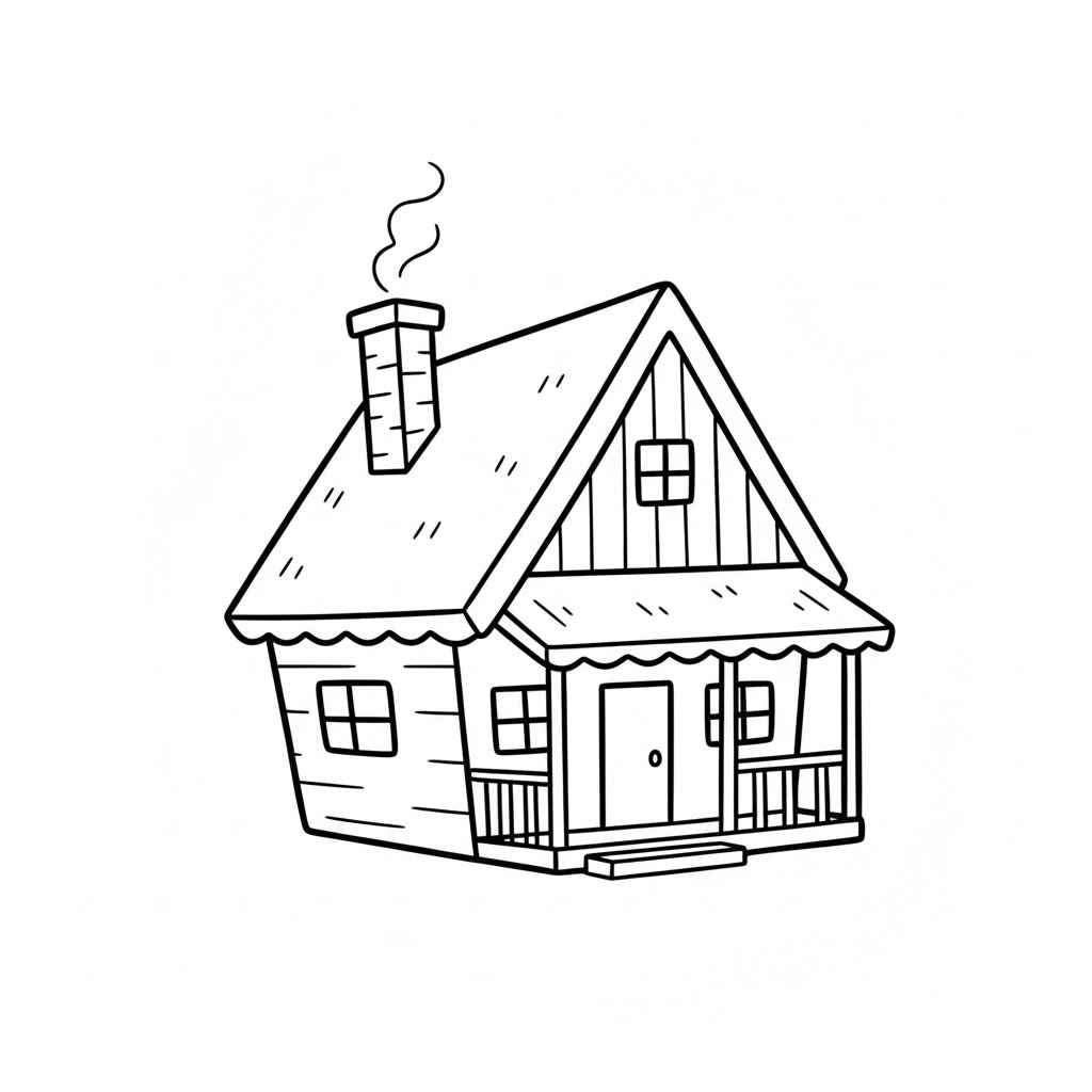 Lake-Side Cabin With Porch Outline drawing idea