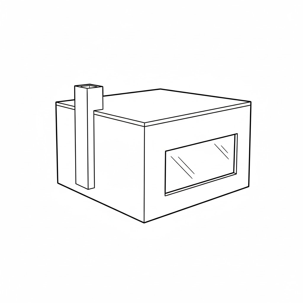 Modern Square Cabin With Geometric Chimney drawing idea