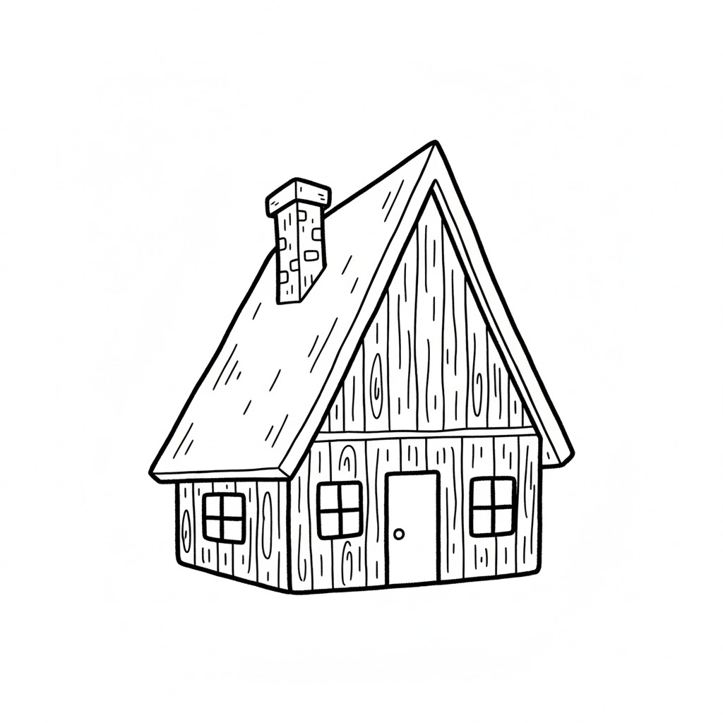 Tiny Forest Cabin With Wood Grain Lines drawing idea