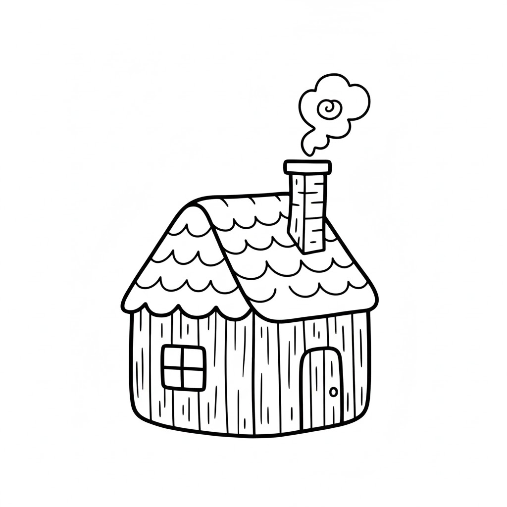 Cute Mini Cabin With Chimney Smoke Spiral drawing idea