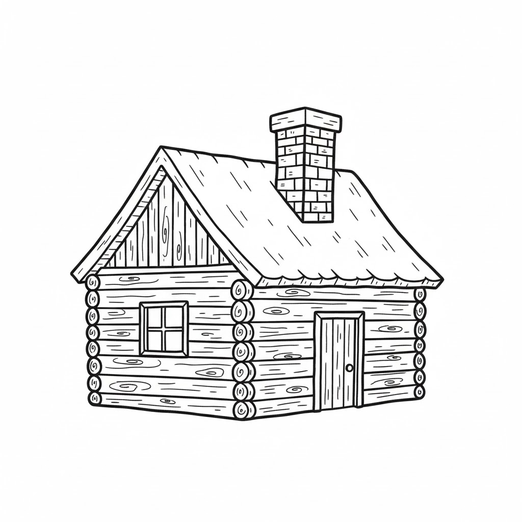 Rustic Log Cabin With a Brick Chimney drawing idea