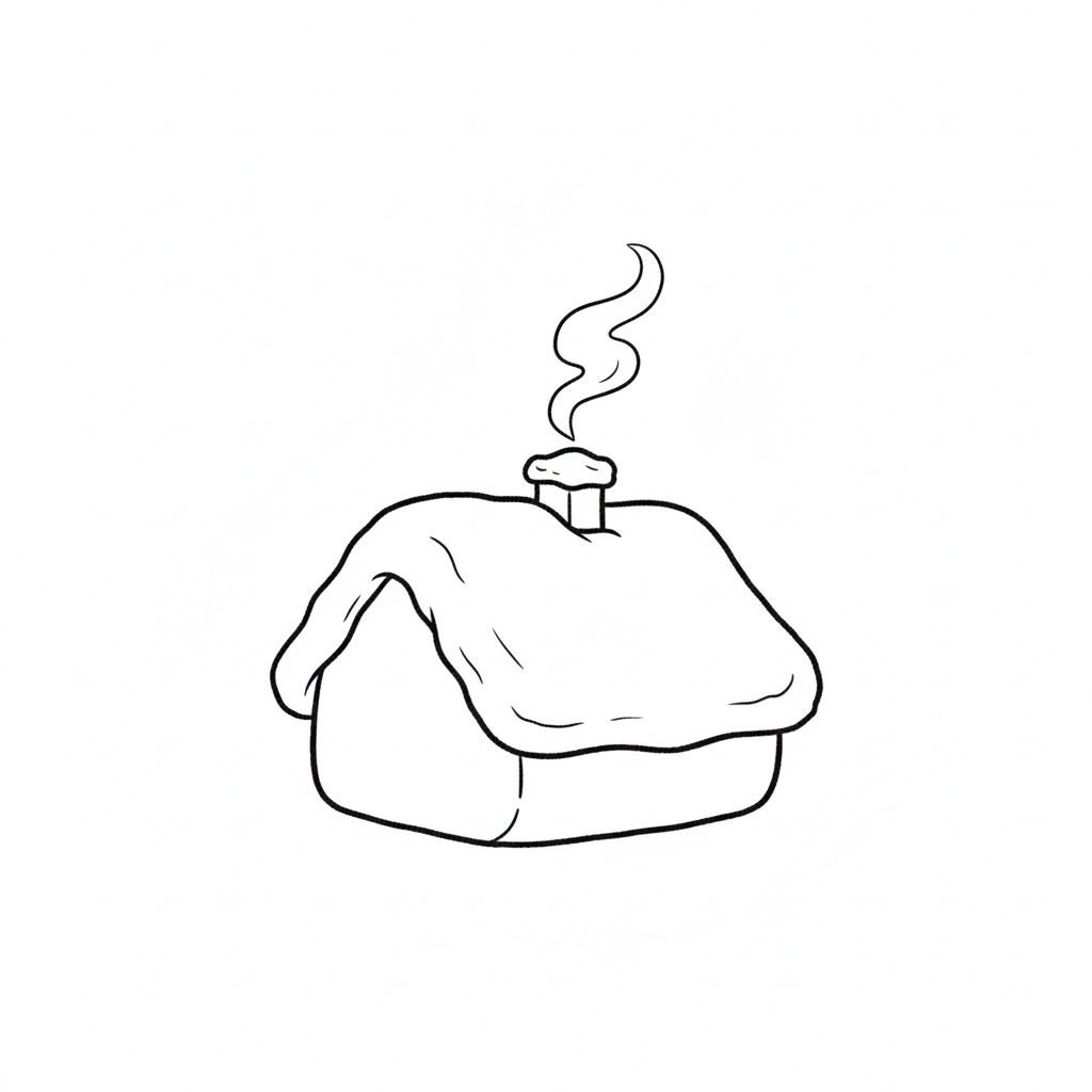 Cozy Winter Cabin With Chimney Smoke Curl drawing idea