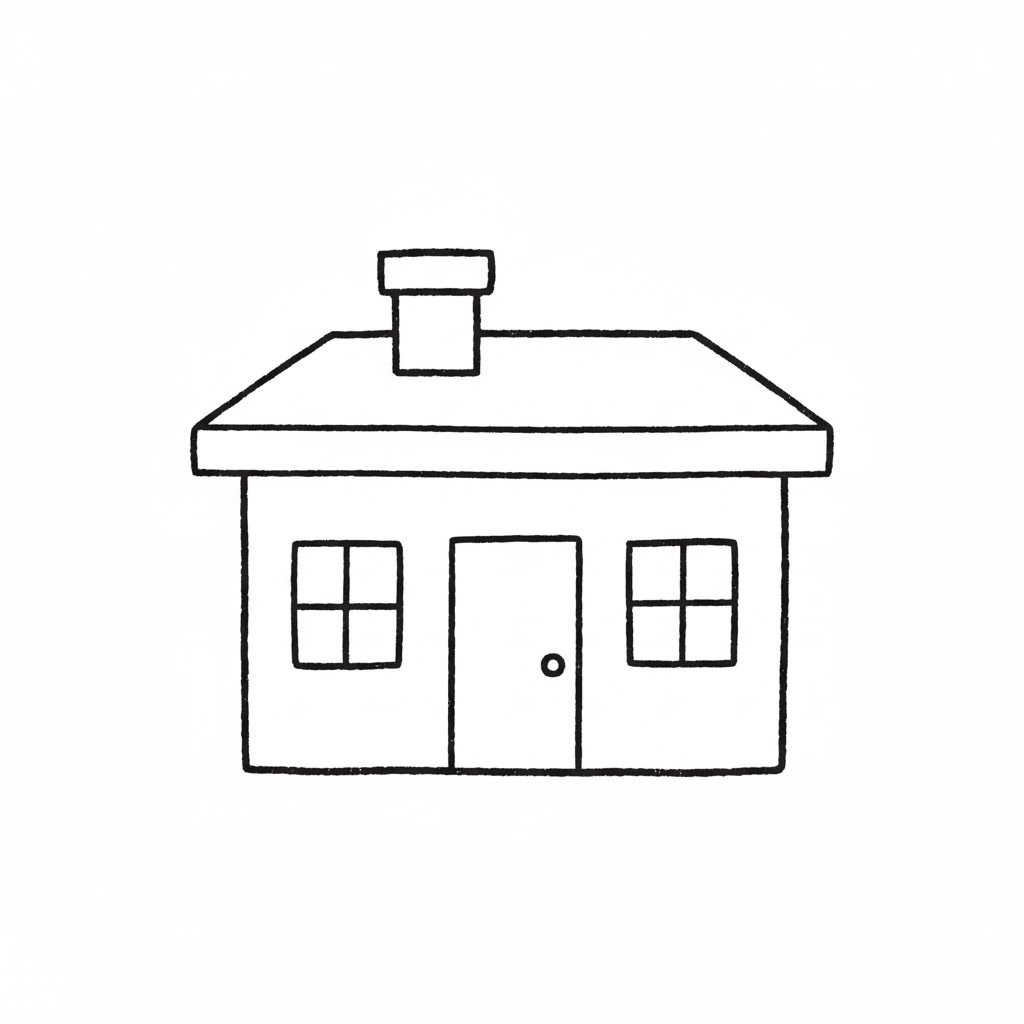 Front-View Cabin With Centered Chimney drawing idea