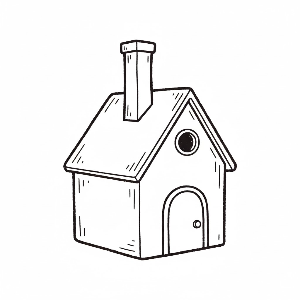 Cabin With Tall Rectangular Chimney and Round Door drawing idea
