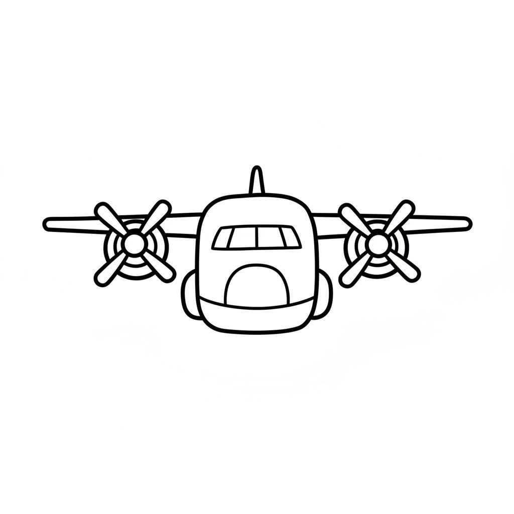 Boxy Four-Propeller Cartoon Cargo Plane drawing idea