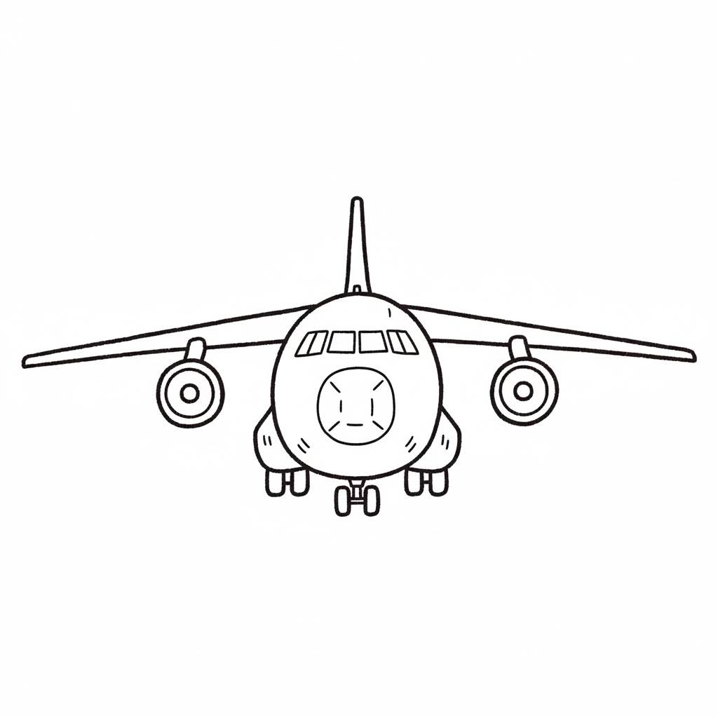 Military Cargo Plane Front View drawing idea