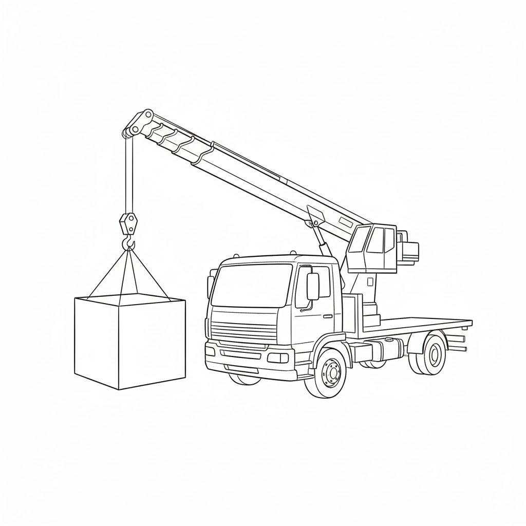 Crane Truck Lifting a Cube drawing idea