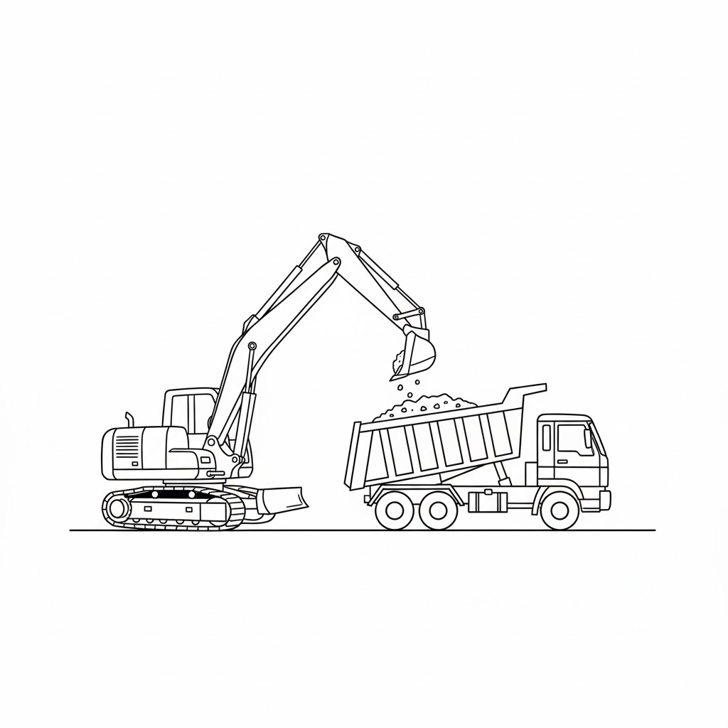 Excavator Loading Soil Into a Dump Truck