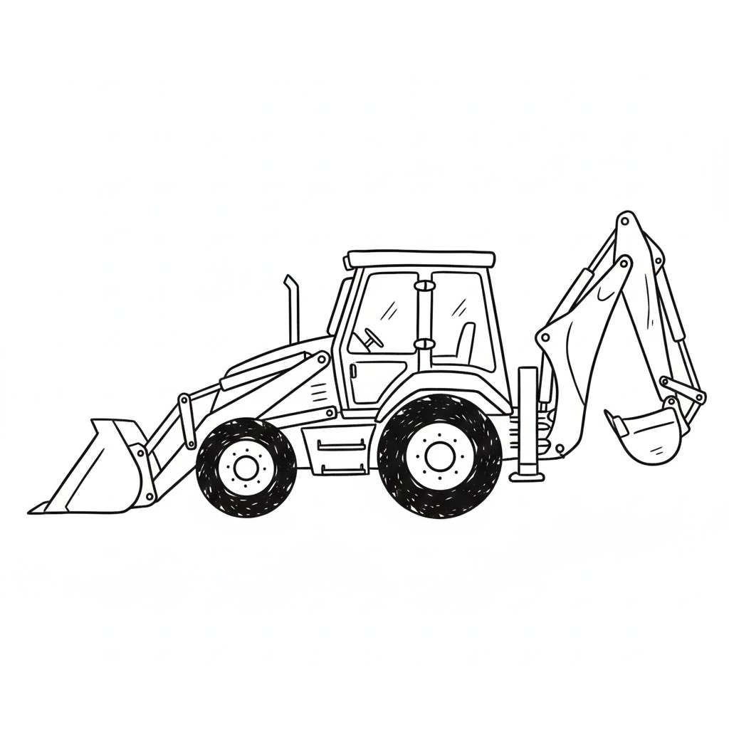 Backhoe Excavator With Front Loader and Rear Arm