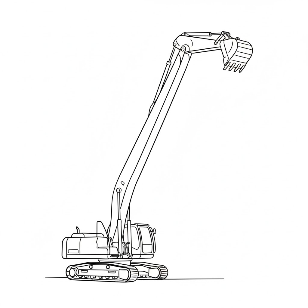 Long-Reach Excavator Lifting a Bucket High