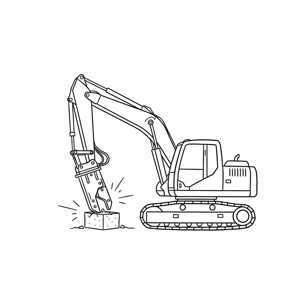 Excavator With a Demolition Attachment