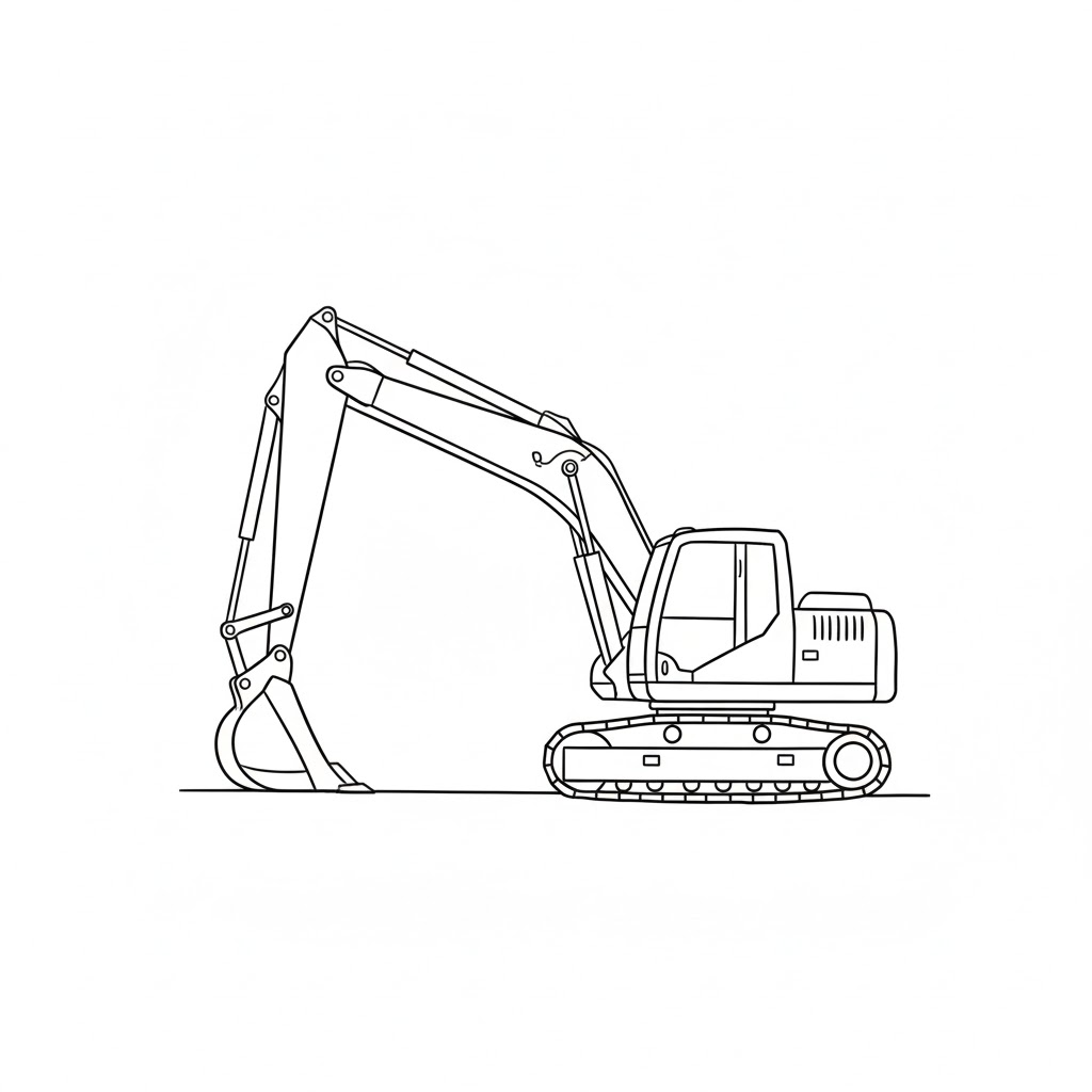 Excavator Parked With Bucket Lowered