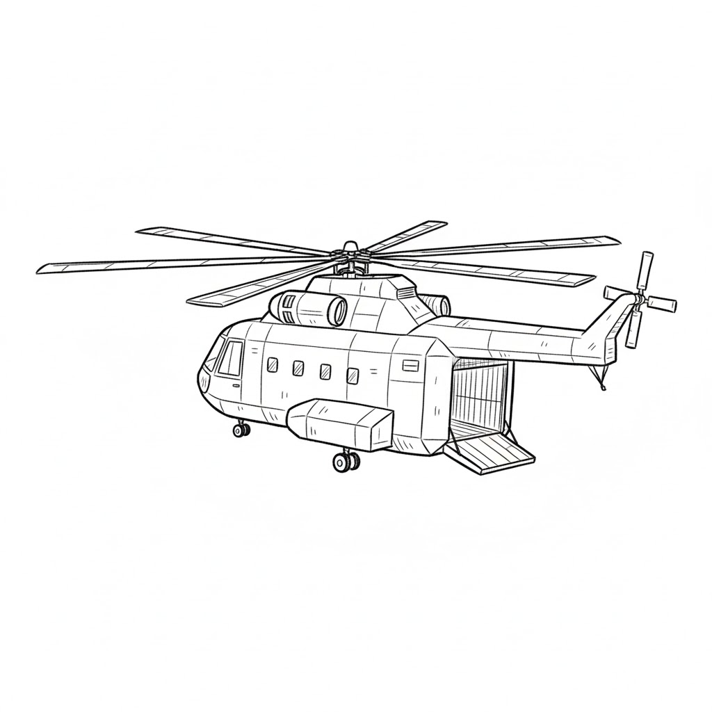 Hand-Drawn Transport Cargo Helicopter