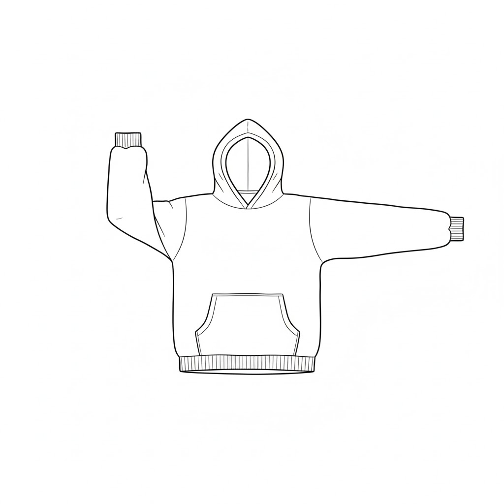 Hoodie Laid Flat With One Sleeve Bent