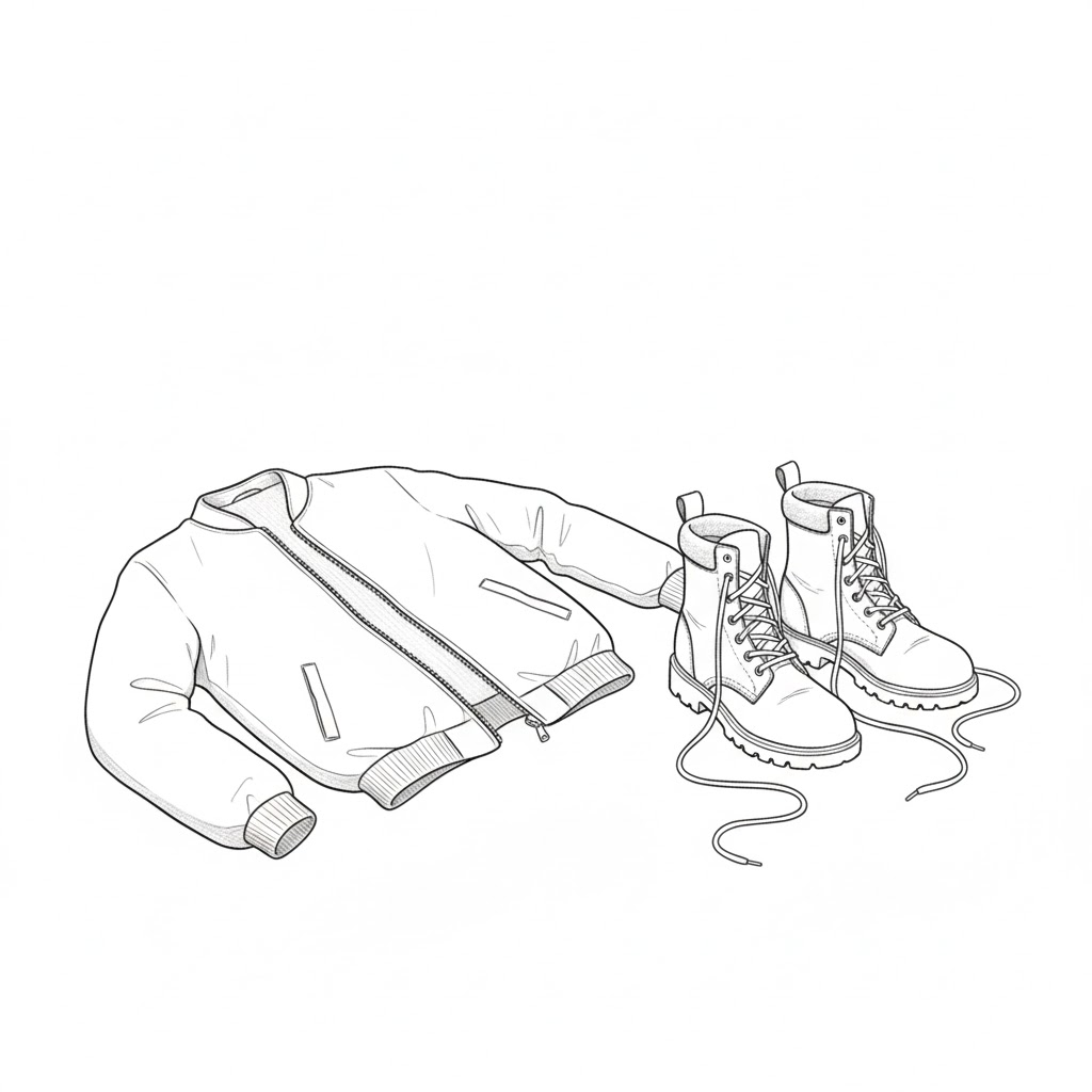 Jacket Beside Unlaced Boots
