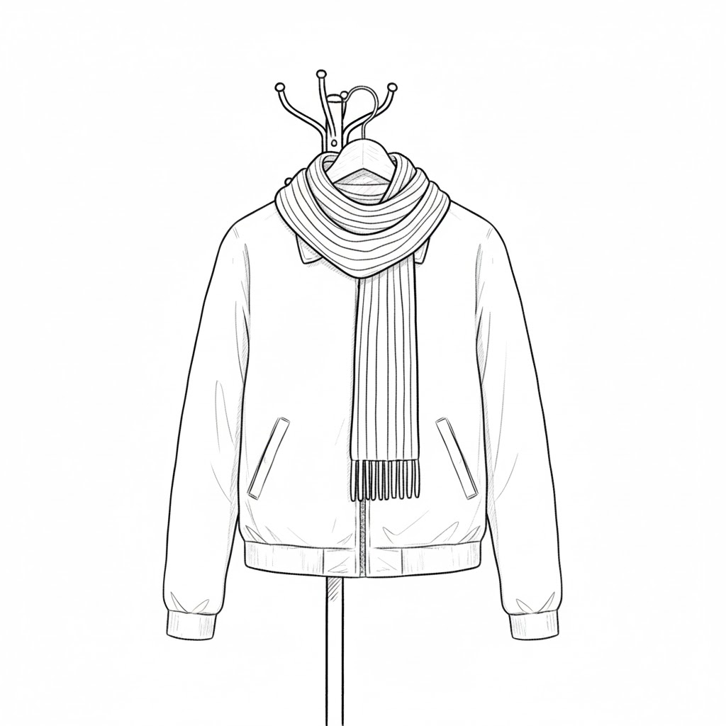 Jacket Hanging With a Scarf on a Coat Stand