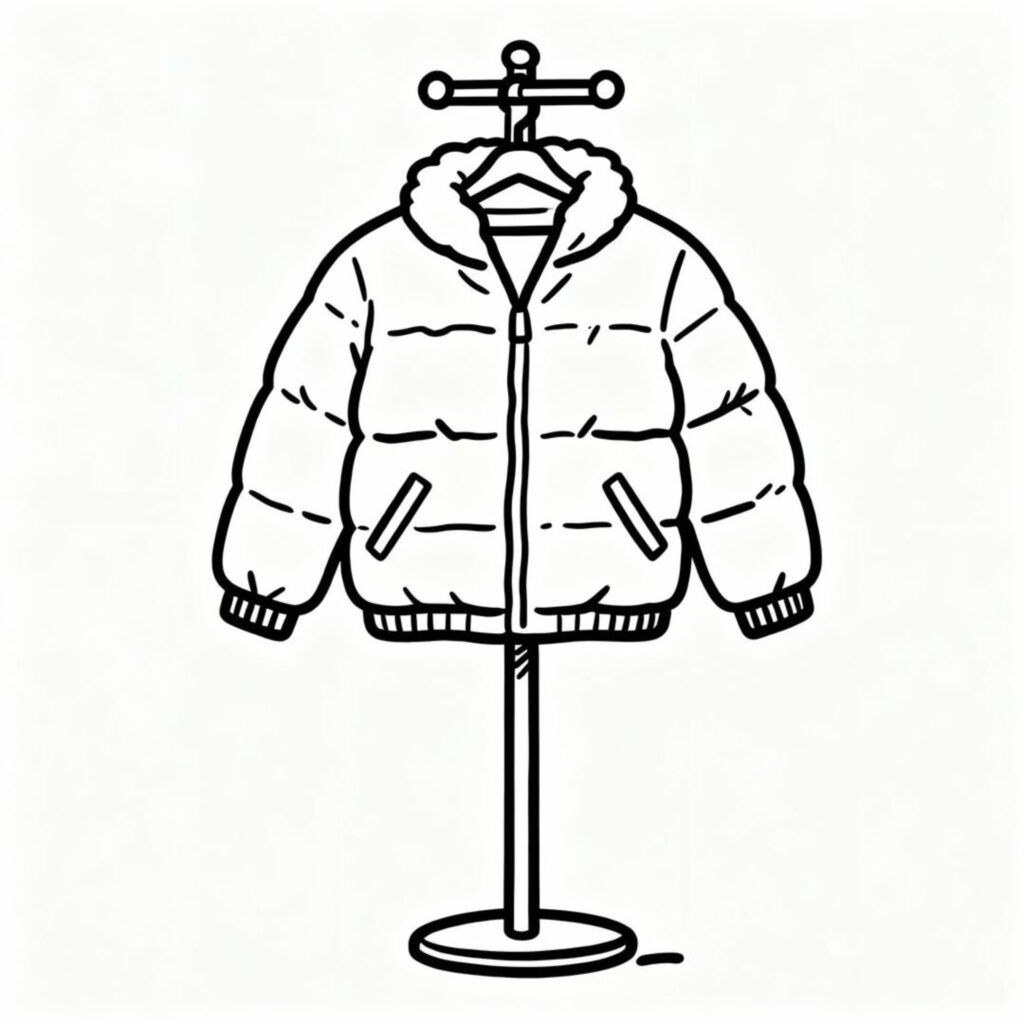 Puffy Winter Jacket on a Coat Rack
