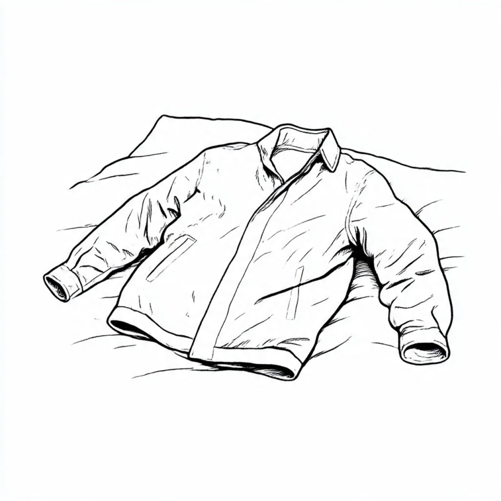 Jacket Laying on a Bed With Curled Sleeves