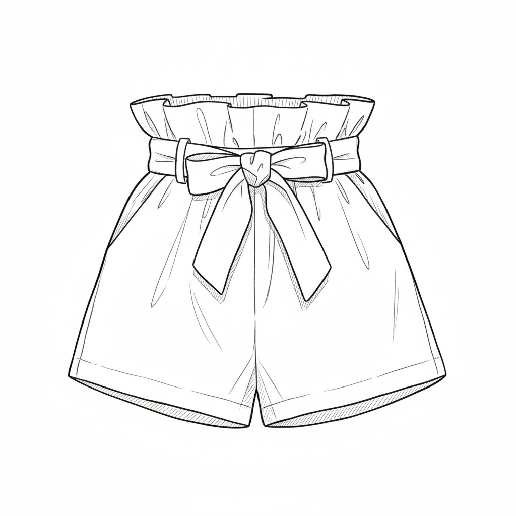 Paperbag-Waist Shorts with Bow drawing idea