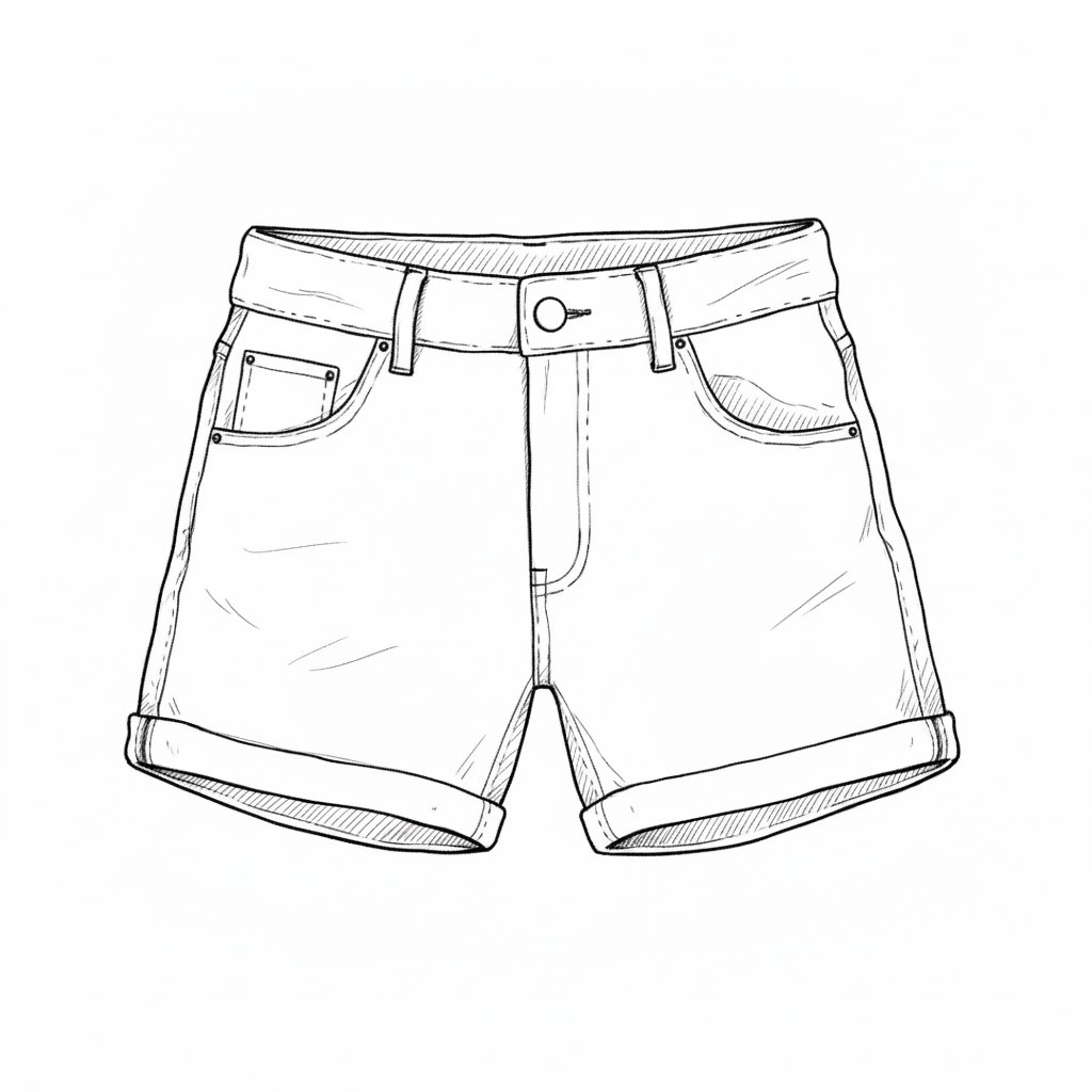 Denim Shorts with Stitching and Belt Loops