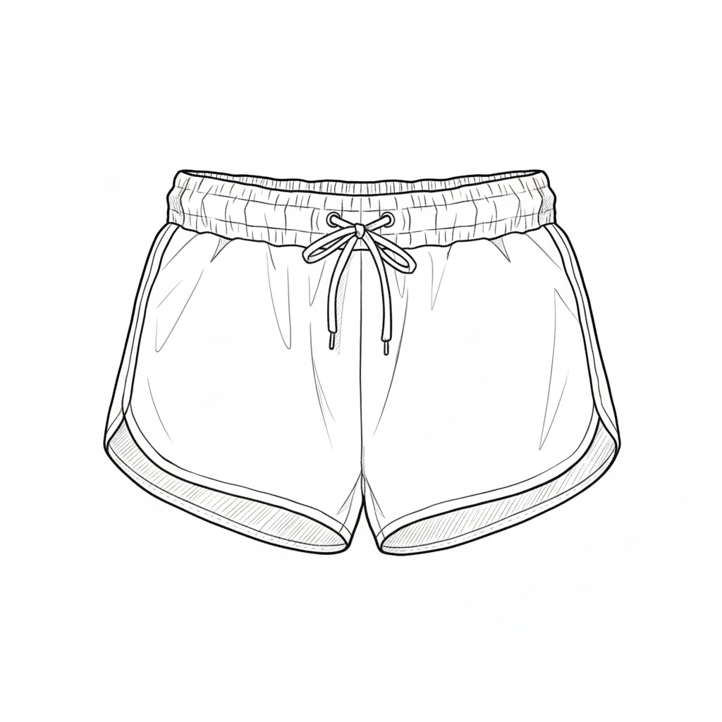 Running Shorts with Curved Hem drawing idea