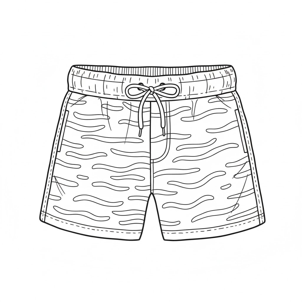 Swim Shorts with Wave Pattern drawing idea