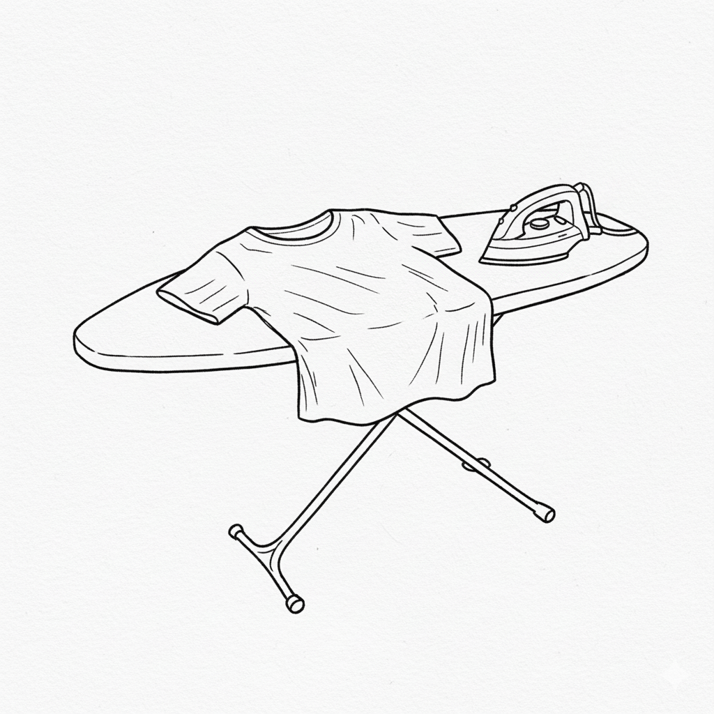 A T-Shirt on an Ironing Board with an Iron