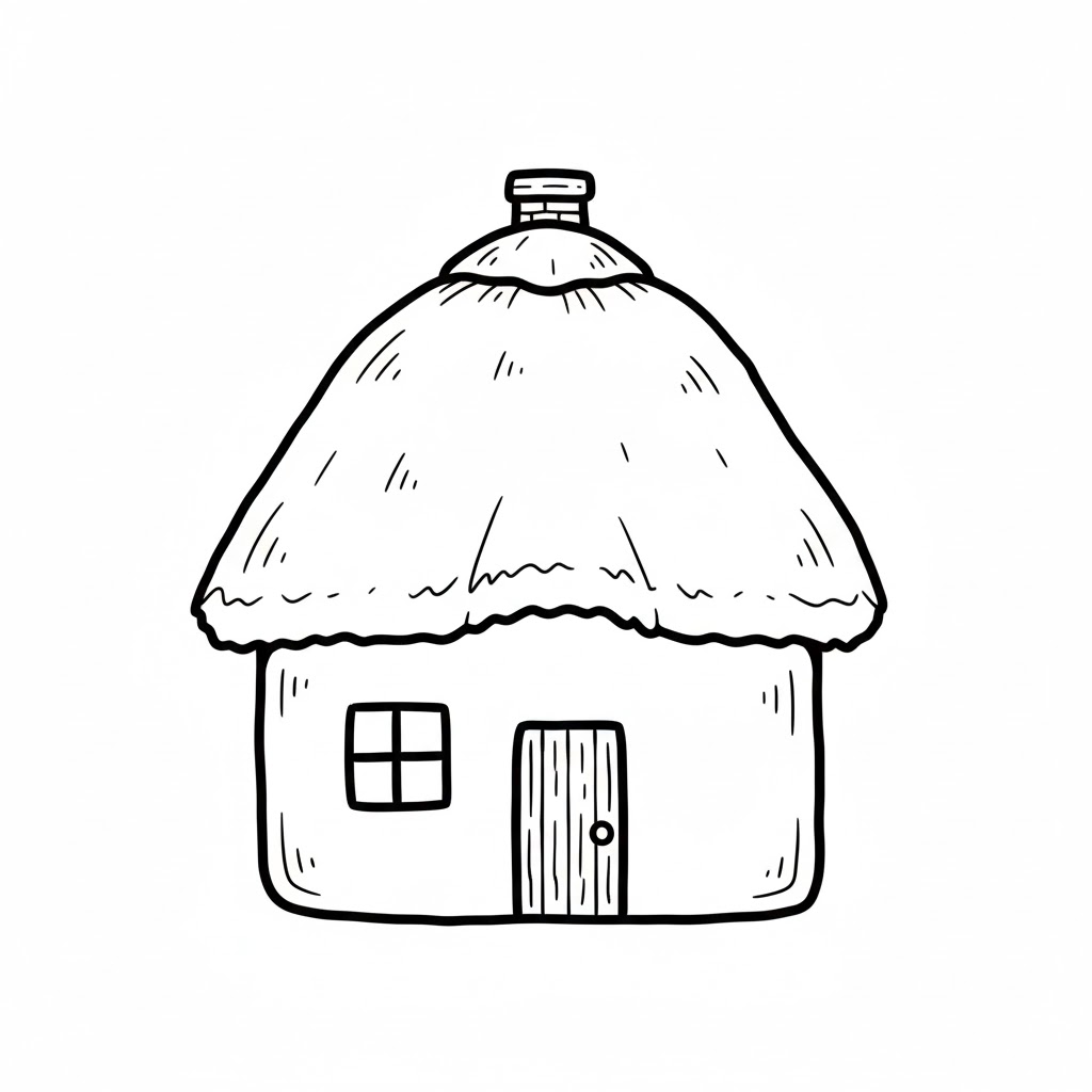 Cozy Cottage With a Thatched Roof drawing idea