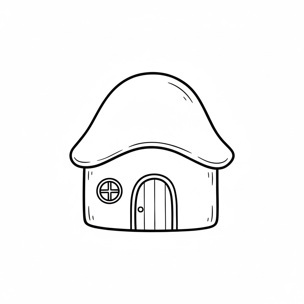 Cartoon Cottage With Curved Roof drawing idea