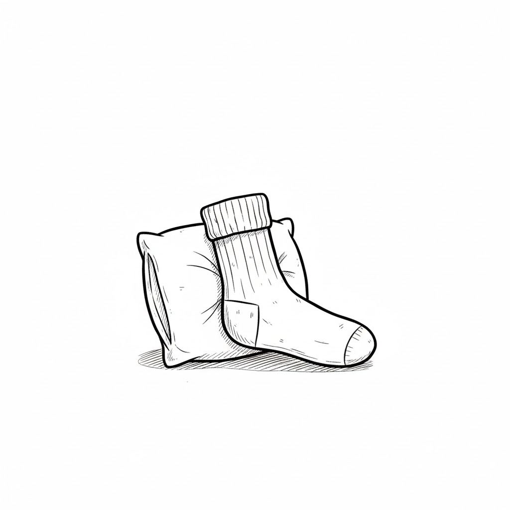 A Sock Leaning Against a Small Pillow