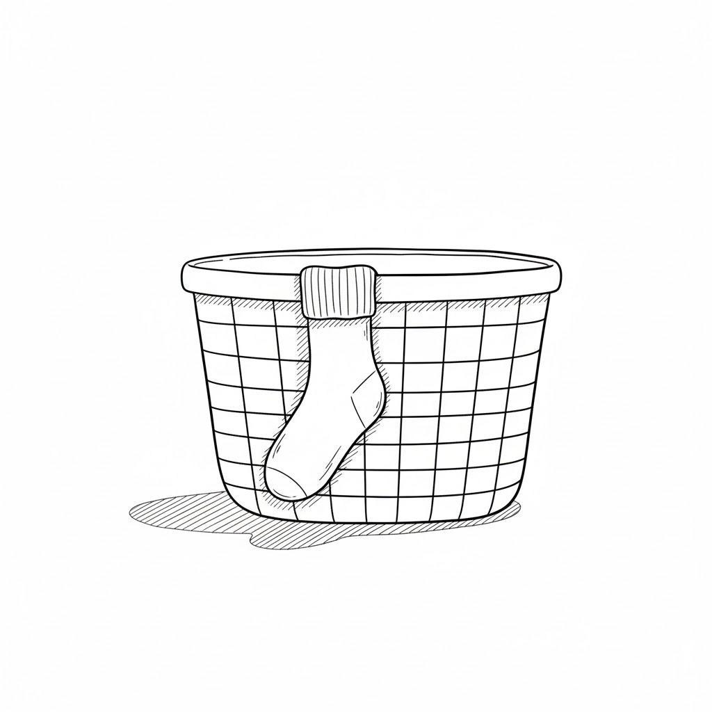 A Sock Draped Over a Laundry Basket