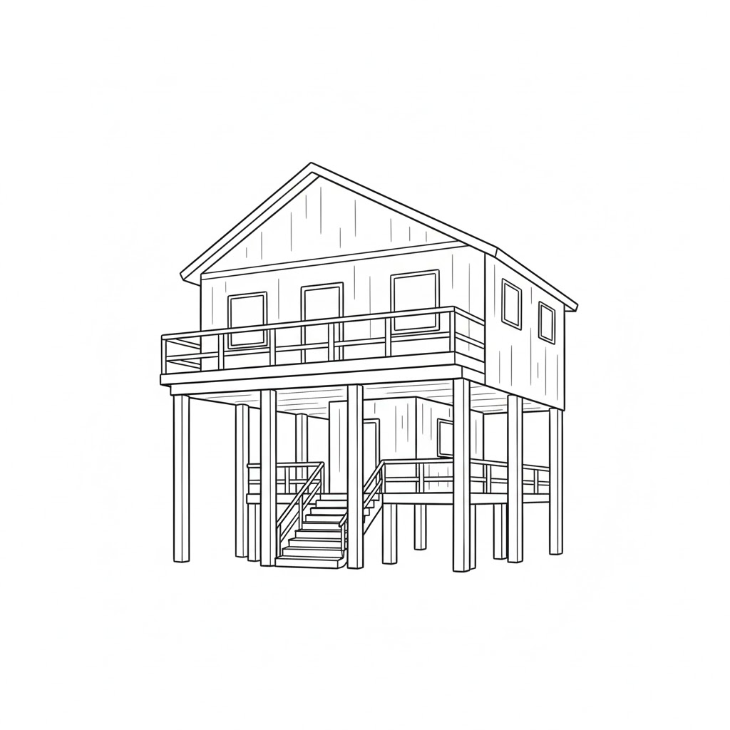 Beach House on Stilts drawing idea