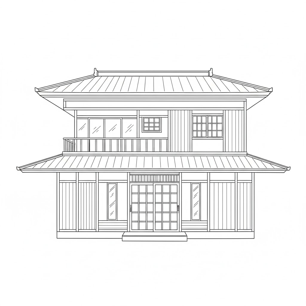 Japanese-Inspired Two-Story House drawing idea