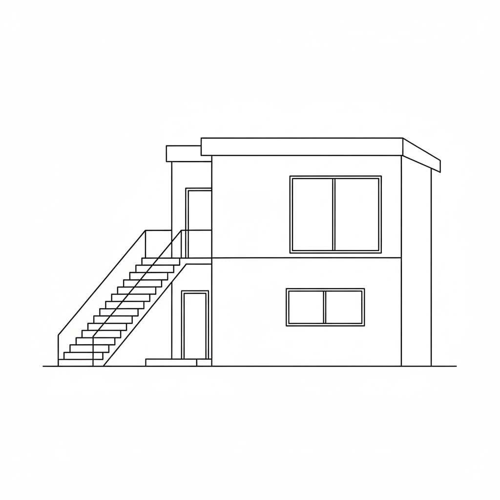 Modern Two-Story House with Outdoor Staircase drawing idea