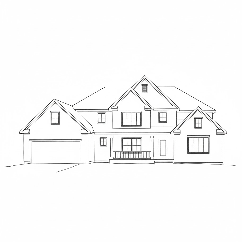 Suburban Two-Story House with Garage drawing idea