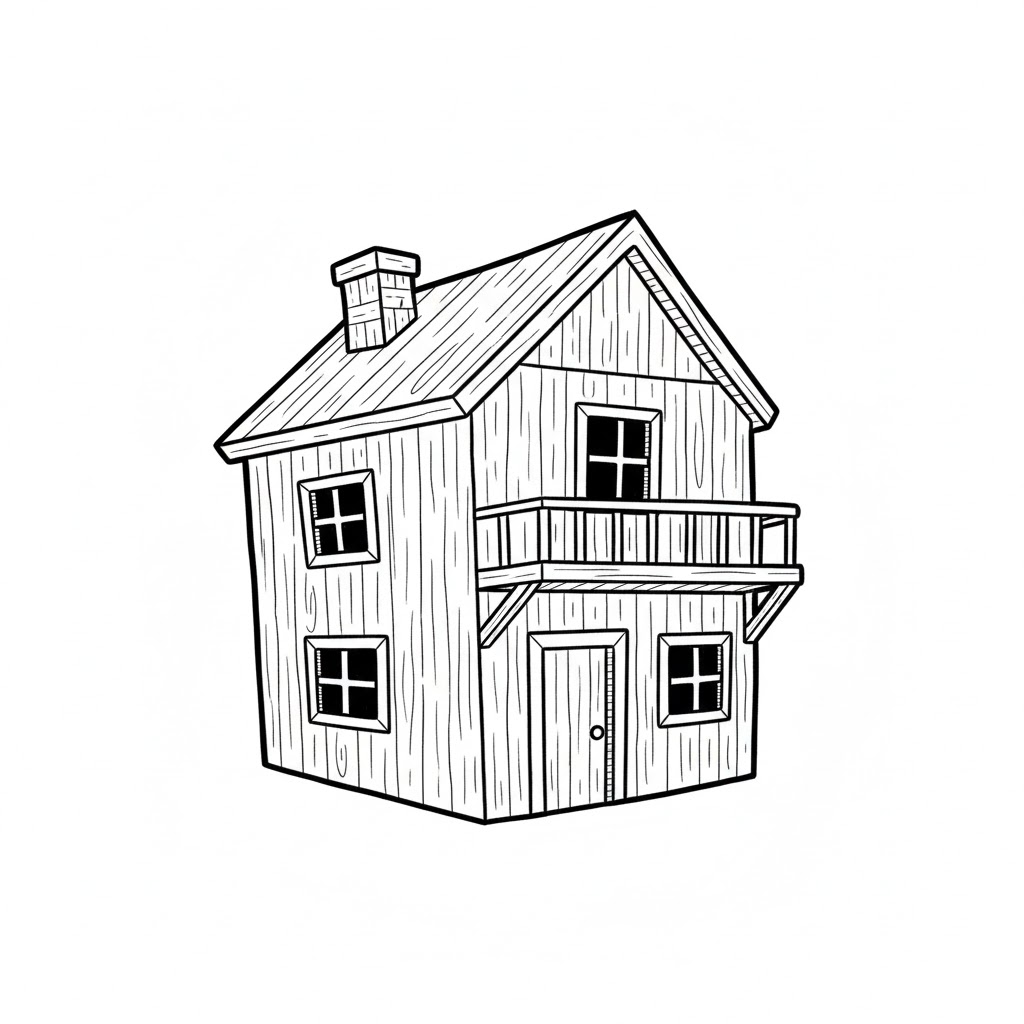 Wooden Cabin Two-Story Doodle idea