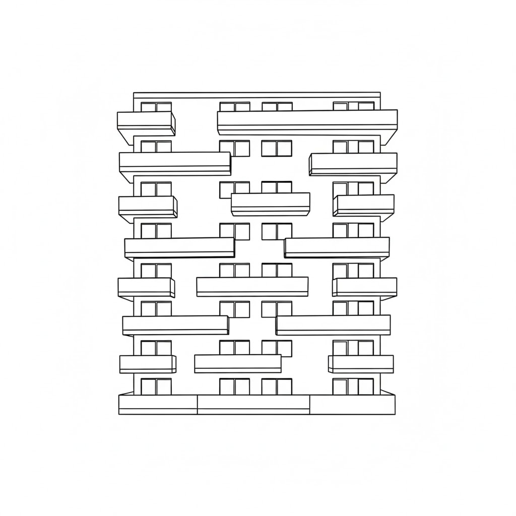 Staggered Balcony Apartment Building drawing idea
