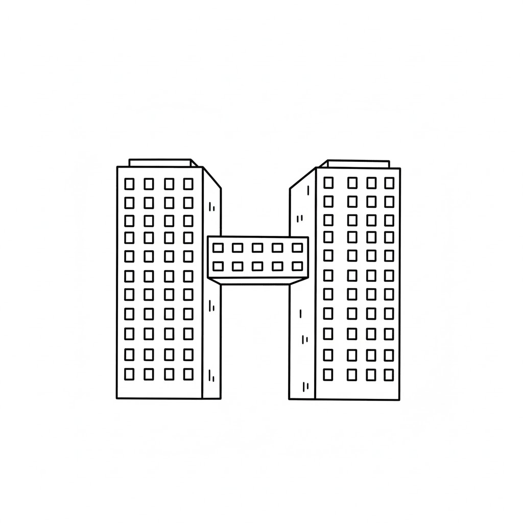 Apartment Complex With Connected Towers drawing idea
