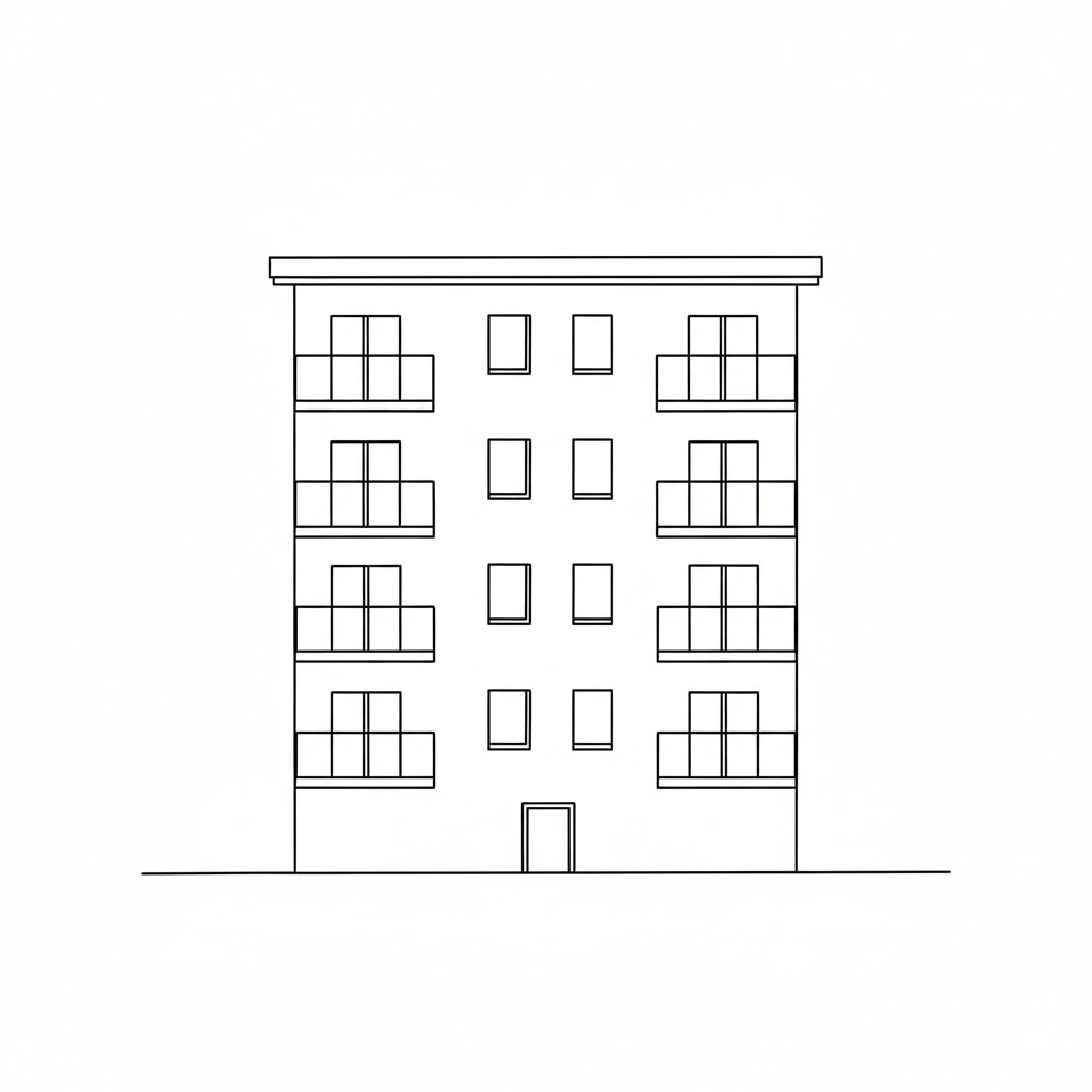 Four-Story Apartment With Balconies drawing idea