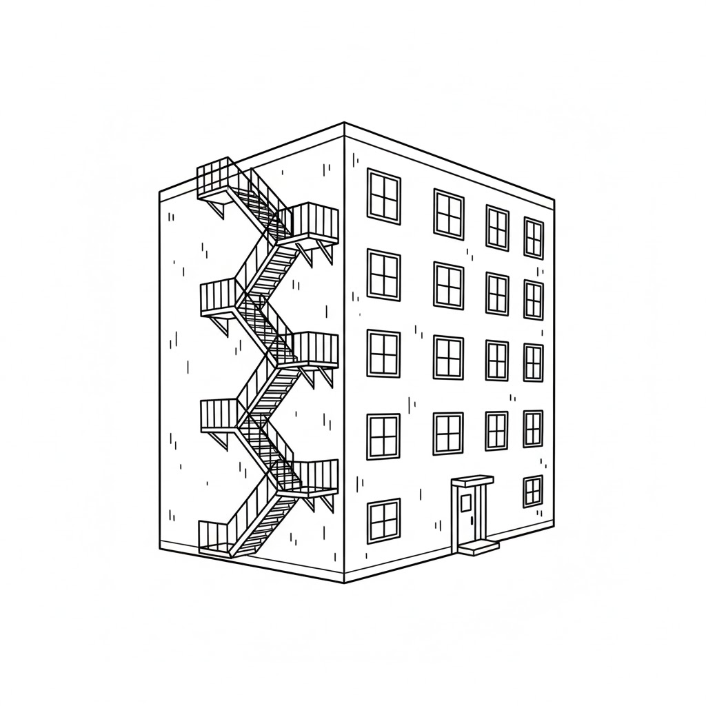 Apartment Building With Fire Escape drawing idea