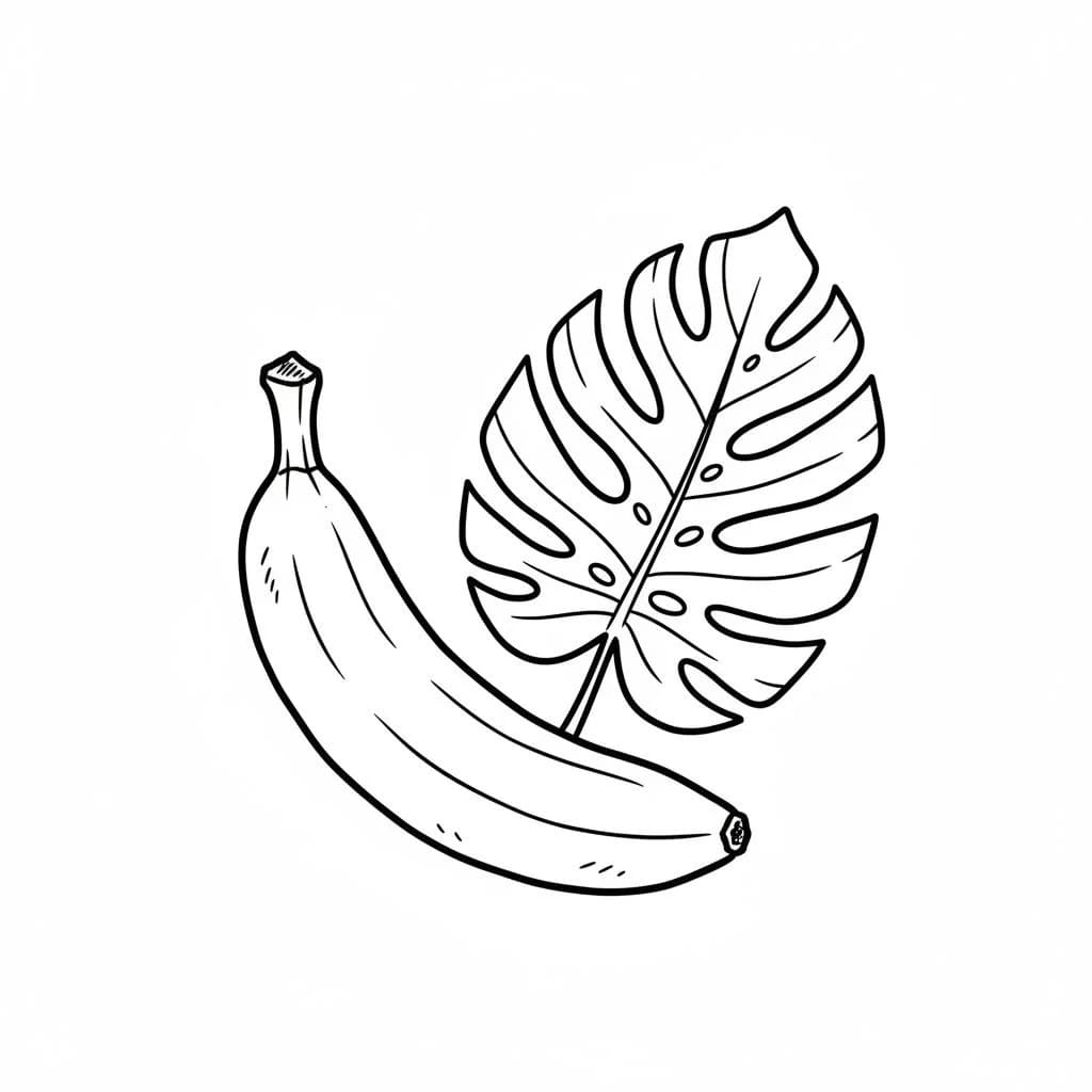 Banana with Tropical Leaf drawing idea