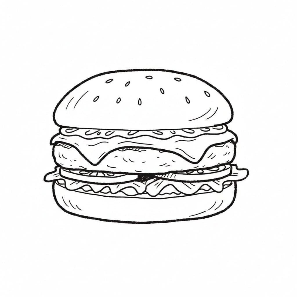 Simple Hand-Drawn Cheeseburger drawing idea