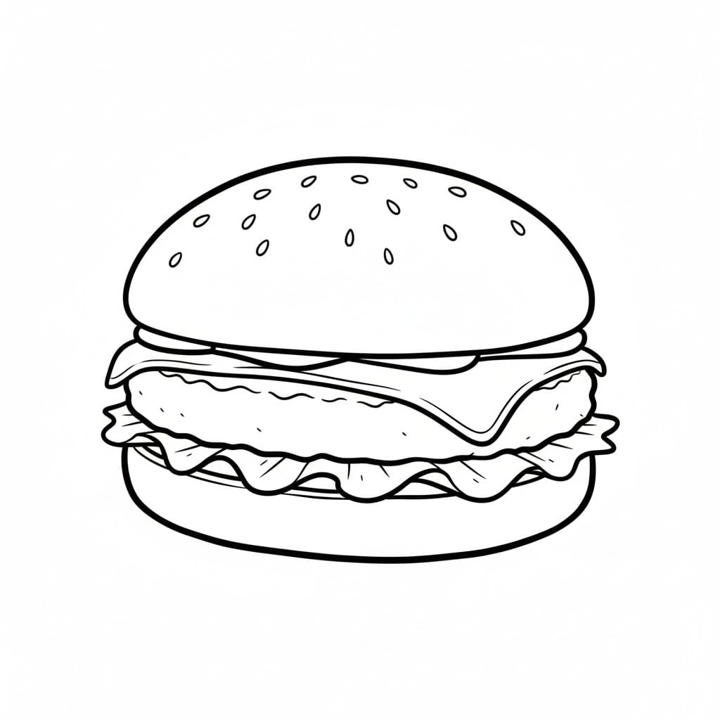 Simple Thick-Outlined Burger drawing idea