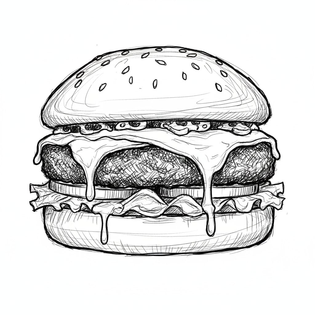 Burger With Dripping Sauce drawing idea