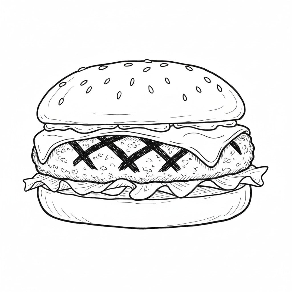 Burger With Grill Marks drawing idea