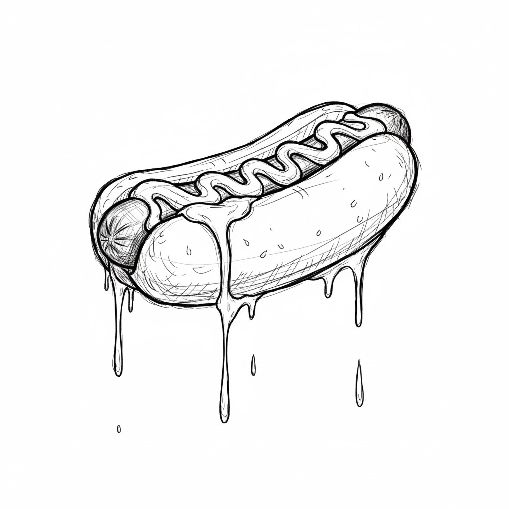 Hotdog with Dripping Sauce drawing idea