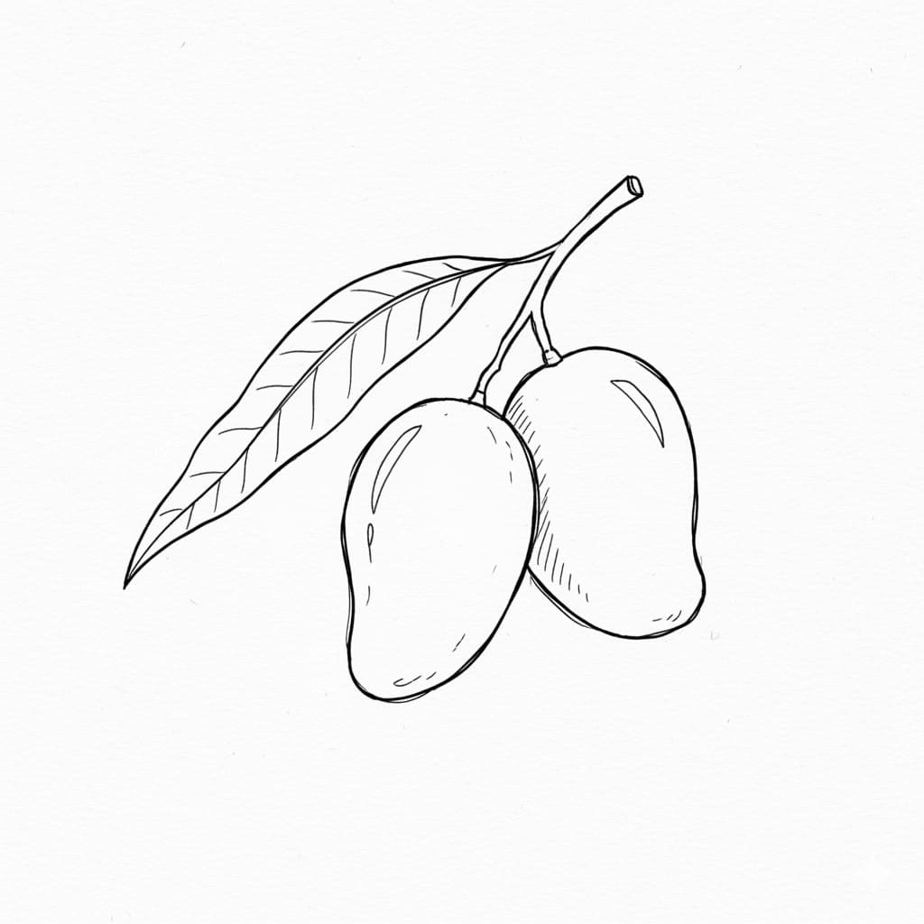 Two Mangoes with a Leaf drawing idea
