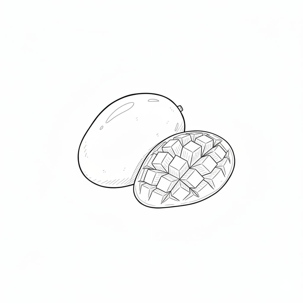 Whole Mango with Diced Slice drawing idea