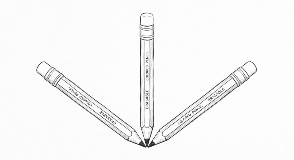 Three Erasable Colored Pencils Fanned Out drawing idea