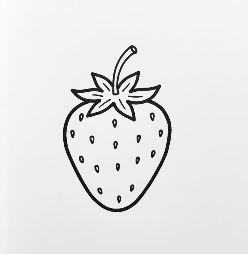 A Strawberry With a Thin Curved Stem drawing idea